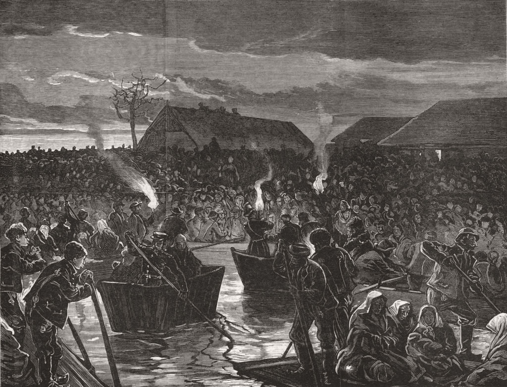 HUNGARY. Floods, Szegedin. inhabitants evacuating 1879 old antique print